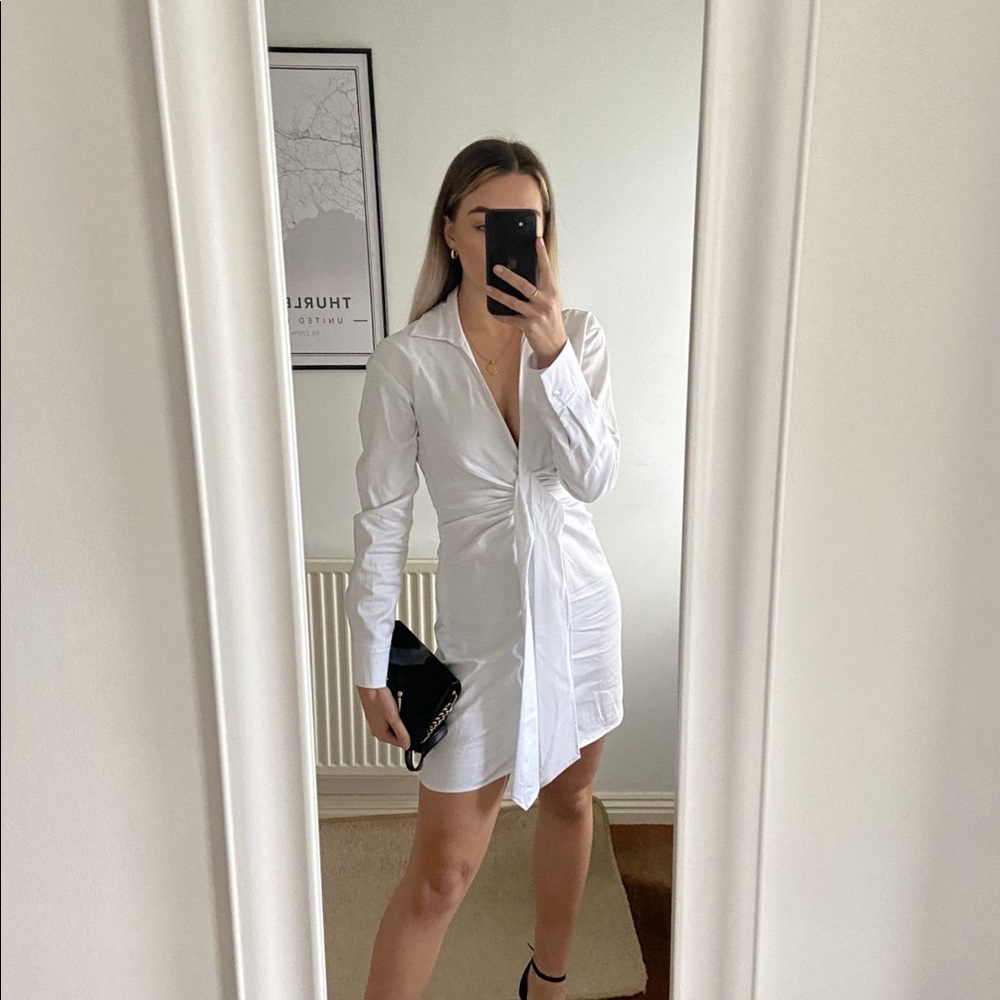 Zara Short Stretch Poplin Dress White Knot 4661/118 - Picture 6 of 10
